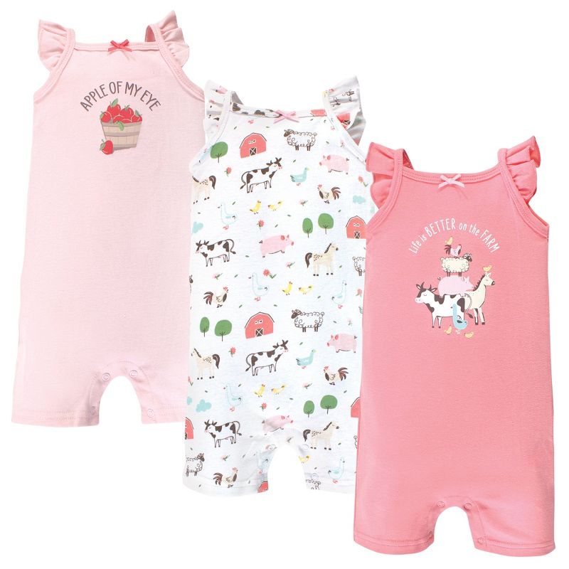 Hudson Baby Infant Girl Cotton Rompers, Girl Farm Animals, 1 of 7