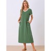 cheibear Women's V Neck Short Sleeves with Pockets Slit Long Nightgown - 2 of 4