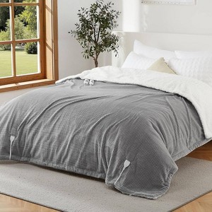 GustoWave Electric Waffle Fast Heating Flannel Blanket, Grey for Best Gift - 1 of 4