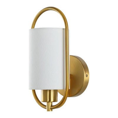 Haldea 6" Brass and Off-White Fabric Wall Sconce