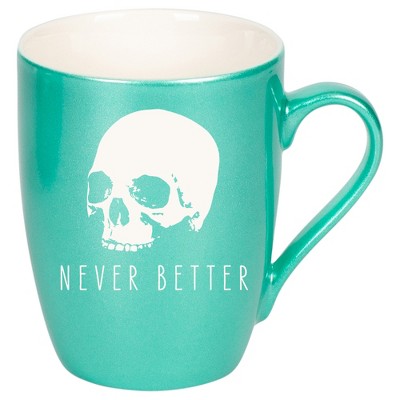 100 North Skull 10 Ounce Seafoam Metallic Finish, Comfortably Fits Your Hands, New Bone China Coffee Tea Cup Mug, Never Better