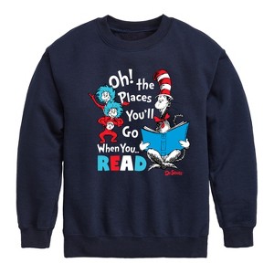 Boys' - Dr. Seuss - Oh! Places You'll Go When You Read Graphic Long Sleeve Fleece Sweatshirt - 1 of 4