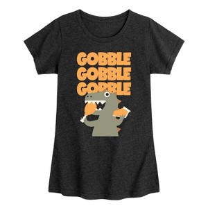 Girls' - Instant Message - Gobble Dinosaur Fitted Short Sleeve Graphic T-Shirt - 1 of 4