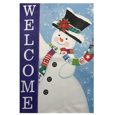 Northlight Blue and White Happy Snowman Welcome Outdoor Garden Flag 28" x 40"
