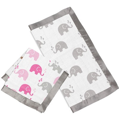Image of Bacati - Elephants Pink/Gray Muslin 2 pc Security Blankets