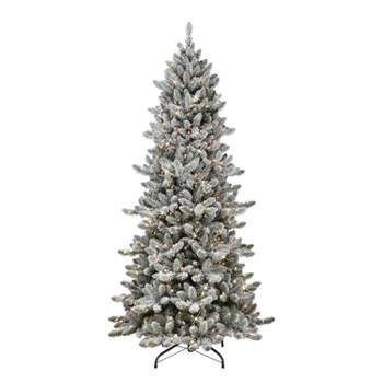 7.5ft Puleo Pre-Lit Flocked Slim Royal Majestic Spruce Artificial Christmas Tree Clear Lights