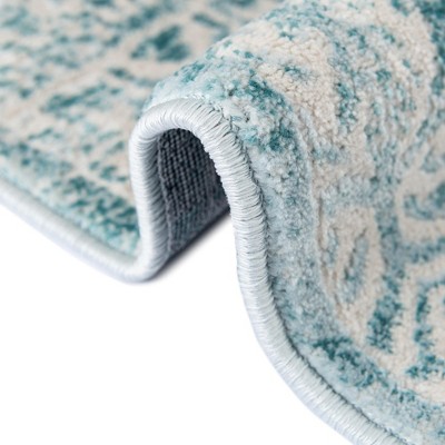 Teal Rectangular Reversible Stain-Resistant Synthetic Area Rug 5'3" x 8'0"