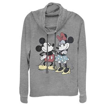 Juniors Womens Mickey & Friends & Minnie Vintage Couple Cowl Neck Sweatshirt