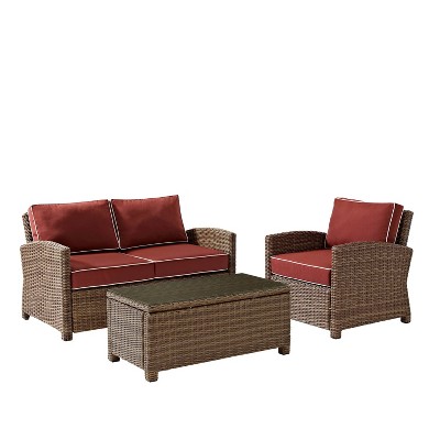 Bradenton 3pc Outdoor Wicker Conversation Set - Sangria - Crosley