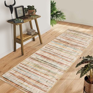 Indoor Modern Abstract Stripe Area Rugs Easy Care Washable Soft Low Pile Non Slip Foldable Lightweight Carpet for Bedroom Living Room - 1 of 4