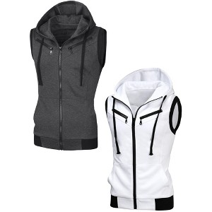Lars Amadeus Men's Zip up Drawstring Hoodie Vest with Pockets 2 Packs - 1 of 4