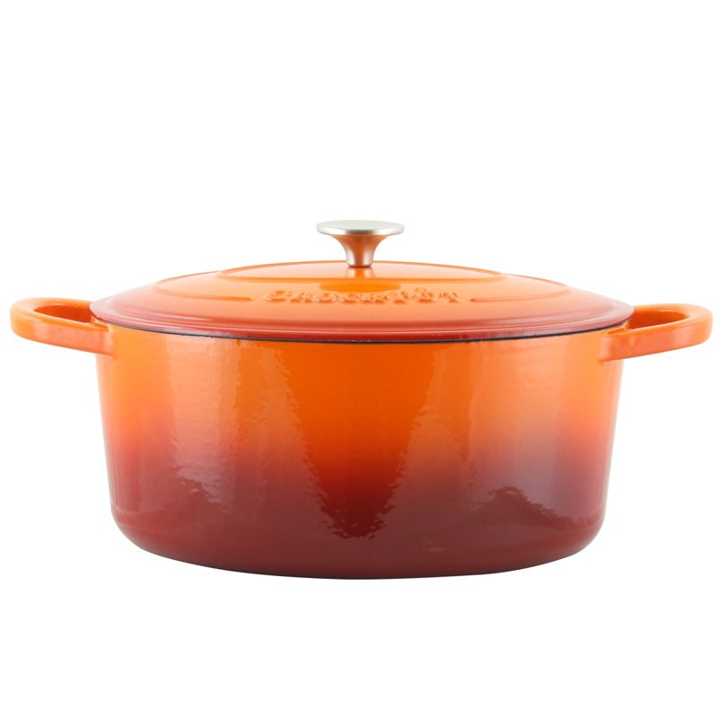 Crock Pot Artisan 7 Quart Enameled Cast Iron Oval Dutch Oven in Sunset Orange, 1 of 11