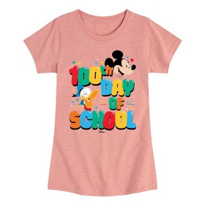 Girls' - Disney - 100 Days of School Mickey Mouse and Donald Duck Fitted Short Sleeve Graphic T-Shirt - 1 of 4