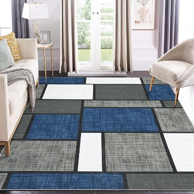 Machine Washable Area Rug Modern Geometric Low Pile Non Slip Non Shedding Indoor Carpet for Living Room Bedroom Office