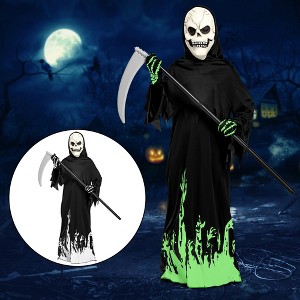 Whizmax Grim Reaper Costume--Glow in the Dark Phantom Costume with Scythe,Skull Mask and Glove (L) - 1 of 4