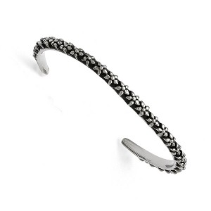 Black Bow Jewelry 5mm Stainless Steel Antiqued & Polished Floral Thin Cuff Bracelet - 1 of 3
