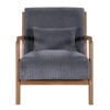Wood Frame Lounge Chair with Corduroy Upholstery, Plush Ribbed Seat and Matching Lumbar Cushion, Scandinavian Design - 2 of 4
