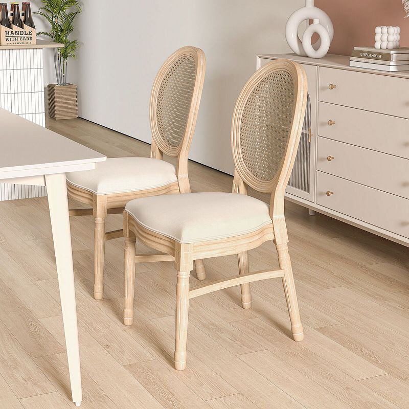 Tangkula Dining Chairs Set of 4 French Style Kitchen Chair w/ Hand-Woven Rattan Backrest, 3 of 10