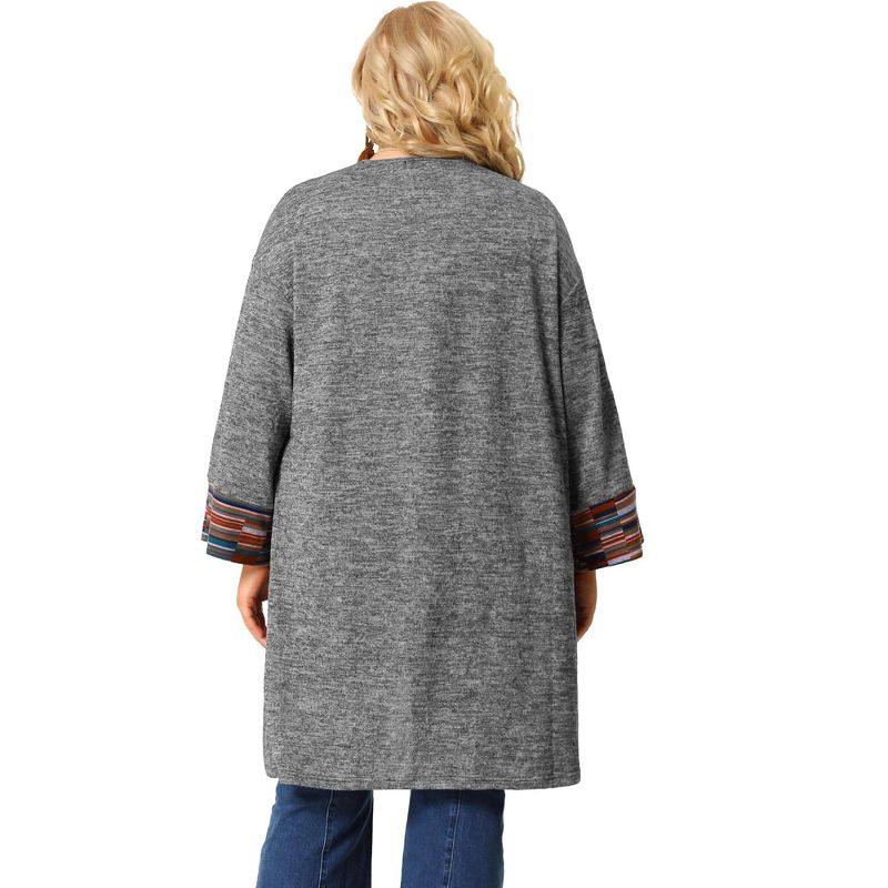 Agnes Orinda Women's Plus Size Contrast Placket Sleeves Knit Open Front Cardigans, 5 of 7