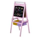 Qaba 3 In 1 Kids Wooden Art Easel with Paper Roll Double-Sided Chalkboard & Whiteboard with Storage Baskets Gift for Toddler Girl Age 3 Years+ Pink