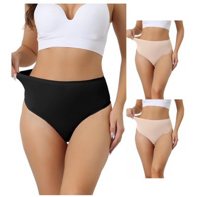 Allegra K Women's High-Waisted Tummy Control Stretch T-back Breathable Comfortable Thongs 3 Packs
