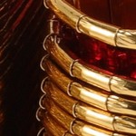 gloss red, gold tone