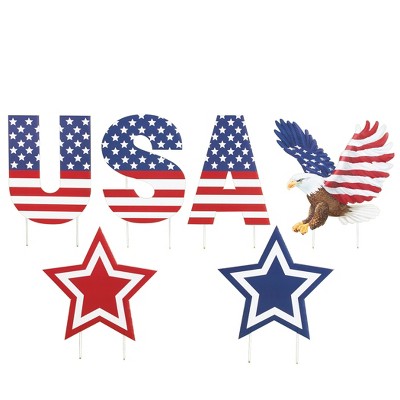 Collections Etc USA Patriotic 4th of July Garden Stakes - Set of 6