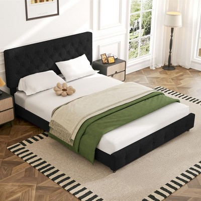 HYLEORY Queen Storage Bed Frame with 4 Drawers & Headboard, Upholstered Platform Bed Frame