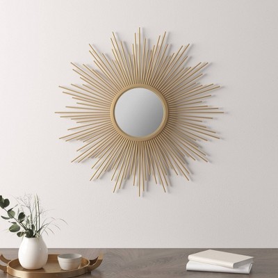 Gold Sunburst Round Wall Mount Decorative Mirror