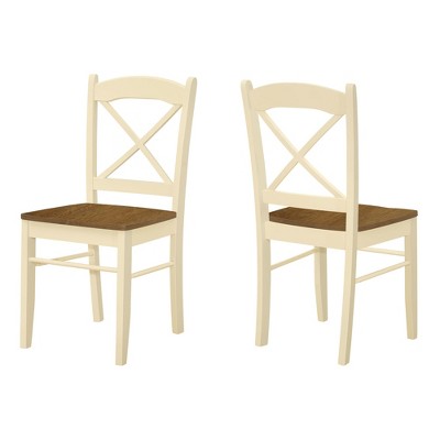 Oak and Cream Cross Back Transitional Side Chairs, Set of 2