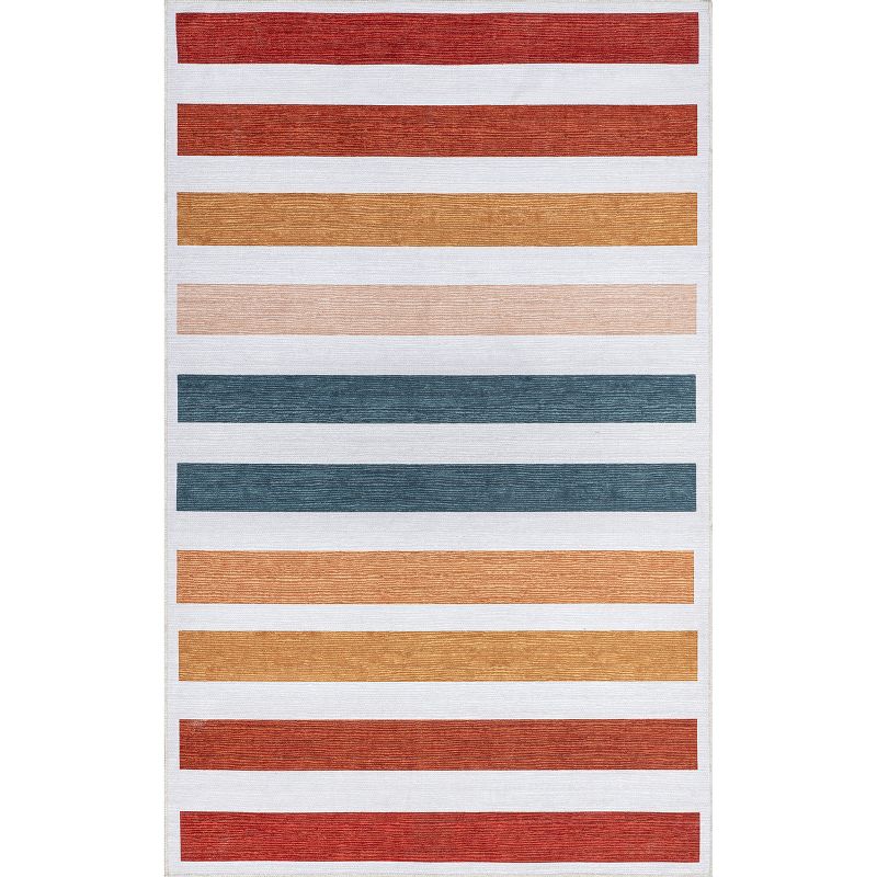 nuLOOM Colorful Striped Machine Washable Kids Area Rug, 1 of 10