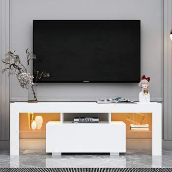 Modern TV Stand for TVs up to 55'', TV Console Cabinet, Entertainment Center with LED Light-ModernLuxe