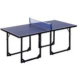 Soozier Midsize Table Tennis, Foldable Ping Pong Table with Net, Space Saving Folding Legs, Converts into 2 Tables for Party Games, Cards, Blue