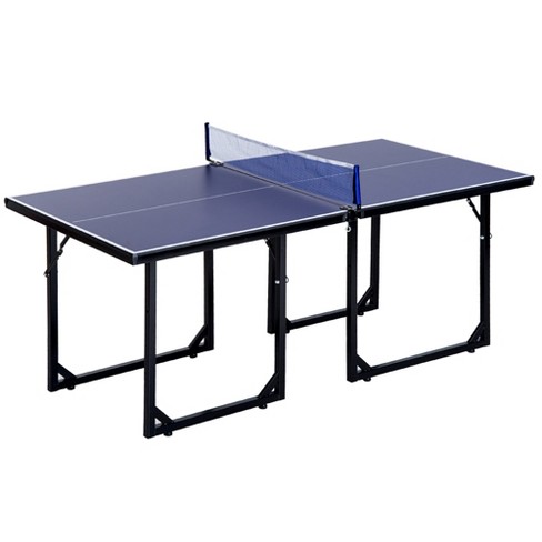 Soozier Midsize Table Tennis, Foldable Ping Pong Table Net, Space Folding Legs, Converts Into 2 Tables For Party Games, Cards, Blue : Target