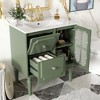 FAMYYT 30 in. Single Sink Freestanding Green Bath Vanity with White Ceramic Top, Solid Wood Frame, Silver Metal Knobs - 4 of 4