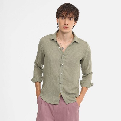 Campus Sutra Men Men's Sage Green Woven-Textured Shirt