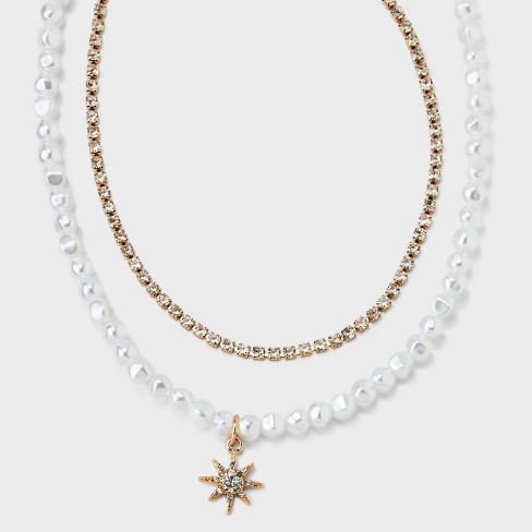 Long Faux Pearl Necklace - A New Day™ Silver/white : Target