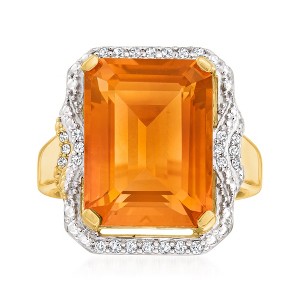 Ross-Simons 11.00 Carat Madeira Citrine and .20 ct. t.w. Diamond Ring in 18kt Gold Over Sterling - 1 of 4