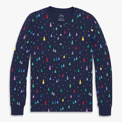 Primary Adult Organic Henley Pj Top In Holiday Prints