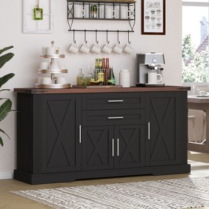 KTMBDW Modern Farmhouse Sideboard Buffet Cabinet, Barn Doors Buffet Storage Cabinet with Drawers and Shelves, Wood Coffee Bar for Kitchen - 1 of 4