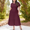 Anna-Kaci Women's Plus Size Casual Round Neck Flutter Short Sleeve Elastic Waist Smocked Maxi Dress - 4 of 4