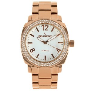 Peugeot Women's 40mm Rose Gold Boyfriend Bracelet Watch with Crystal Bezel - 1 of 4