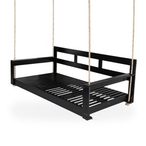 Gulches Patio Swings: Twin Size Porch Swing Daybed with 118-Inch Ropes, Black/Brown/White/Natural Finish - 1 of 4