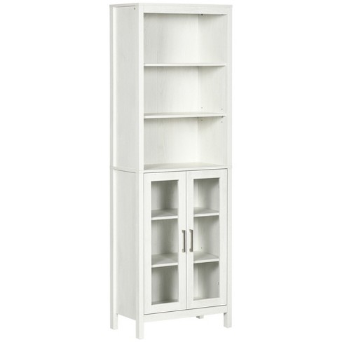 Kleankin Tall Bathroom Storage Cabinet With 3 Tier Shelf, Glass Door ...