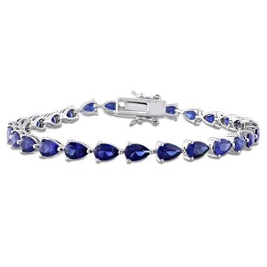 EVERLY JEWELRY | Sterling Silver 13 1/2 CT TGW Pear Shape Created Blue Sapphire Tennis Bracelet - 7.25 in - 1 of 4