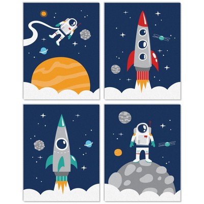 Big Dot of Happiness Blast Off to Outer Space - Unframed Rocket Ship Nursery and Kids Room Linen Paper Wall Art - 4 Ct Artisms 11 x 14 in