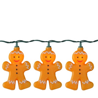 Kurt S. Adler 10ct Smiling Gingerbread Cookie Man Christmas Lights Clear - 10' Green Wire