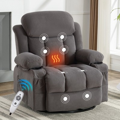 360° Swivel Recliner Massage Chair with Heating, USB Charging, Cup Holders & Side Storage, Velvet Upholstery