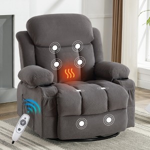 360° Swivel Recliner Massage Chair with Heating, USB Charging, Cup Holders & Side Storage, Velvet Upholstery - 1 of 4
