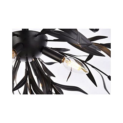 Elegant Wispy Branches 23" Black Steel & Crystal 4-Light Flush Mount